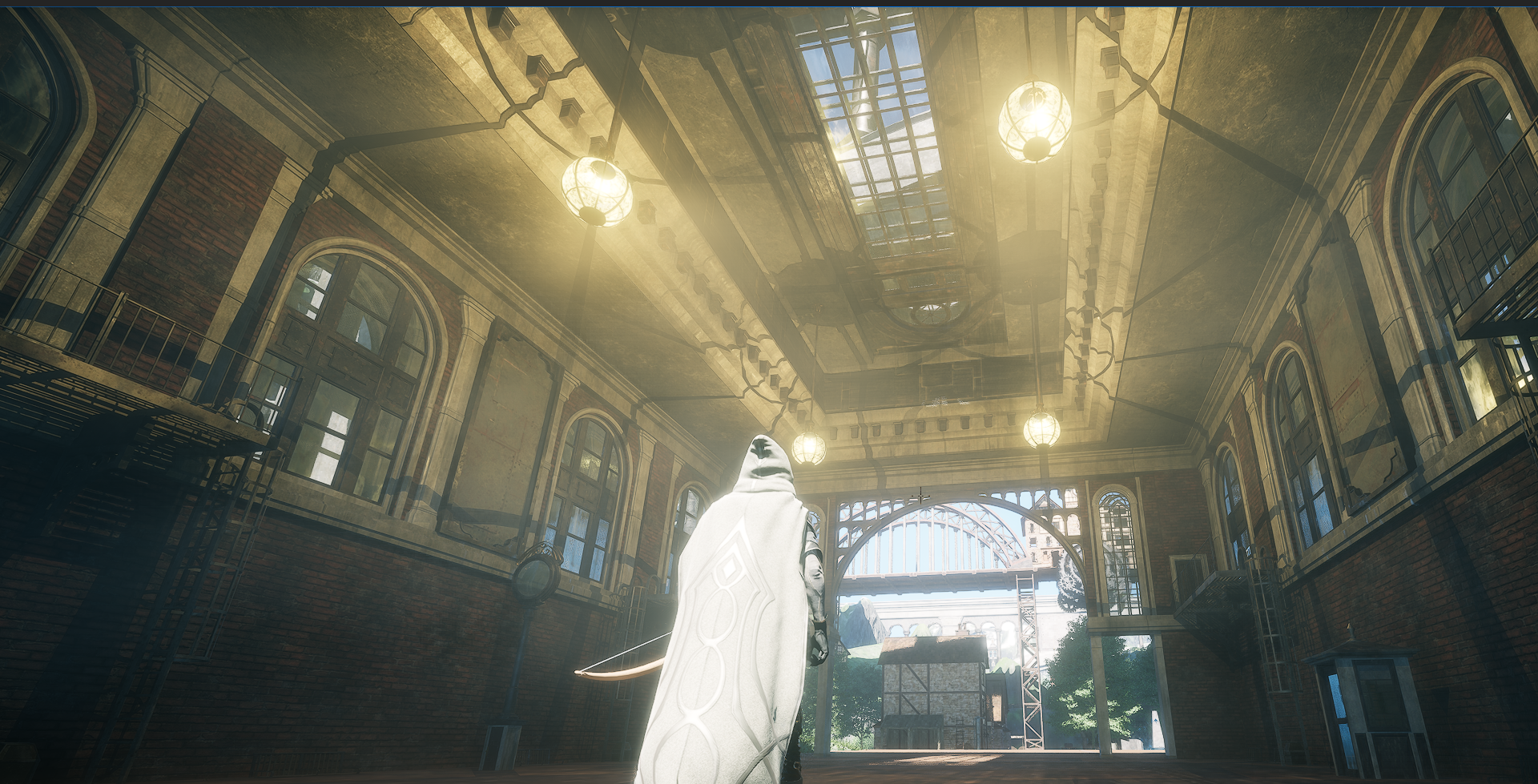 Interior de la estación de tren steampunk